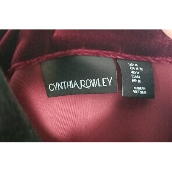 Cynthia Rowley Velvet Shift Dress Medium Maroon Black Trim 3/4 Length Sleeve - Picture 10 of 11